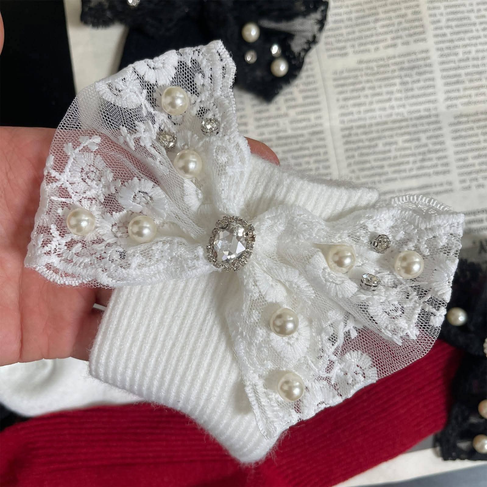 Rhinestone party bow sock
