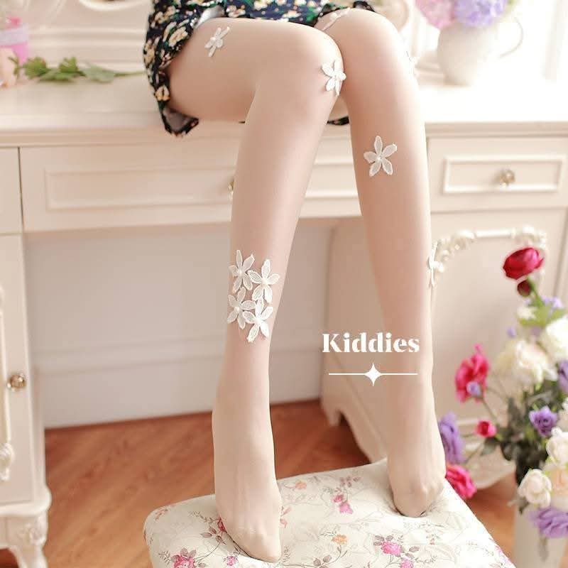 Luxury 3D Floral Pantyhose- Milky White