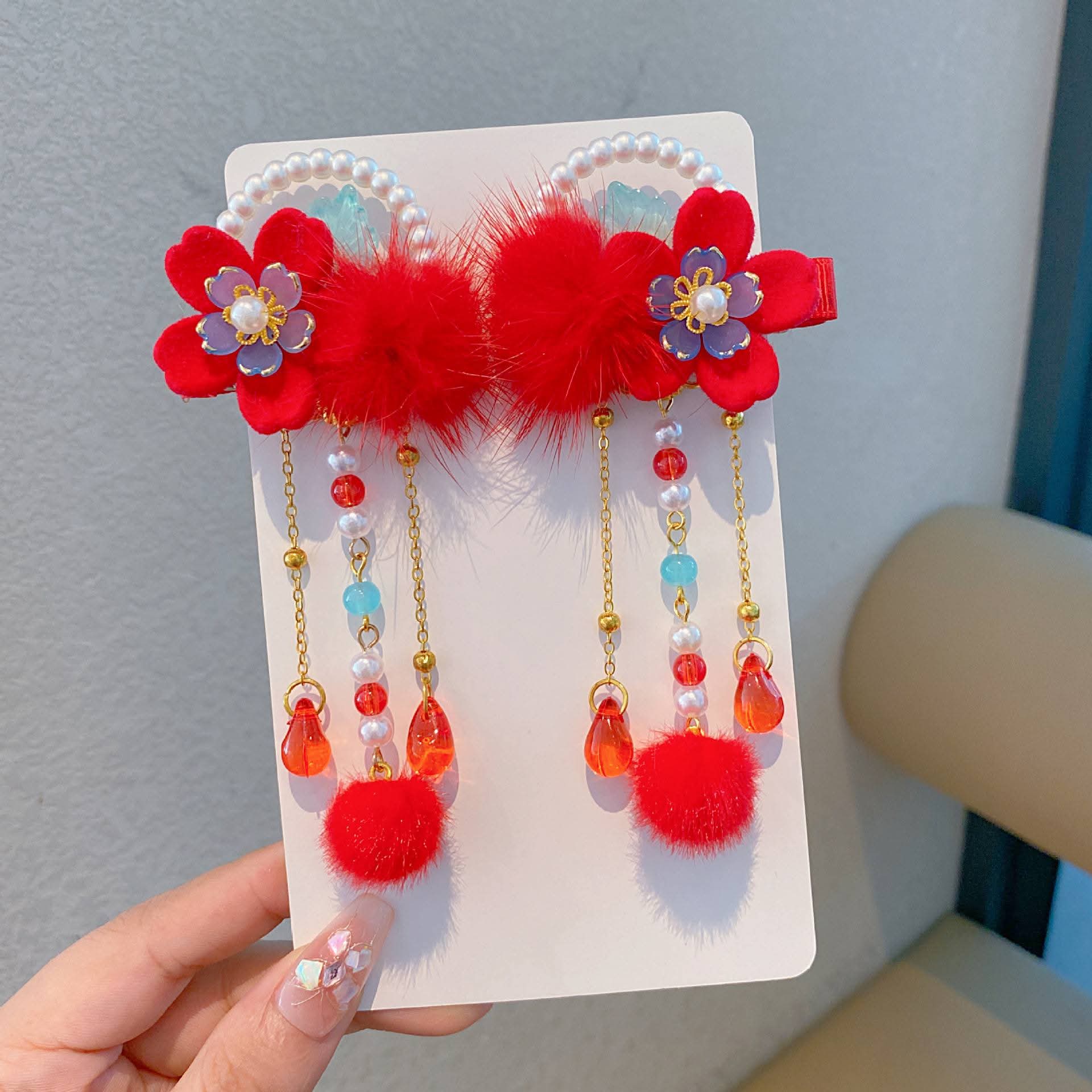 Chinese Red flower clip