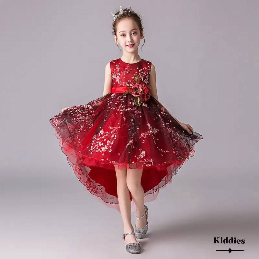 Red Cherry Long Tail Frock Dress