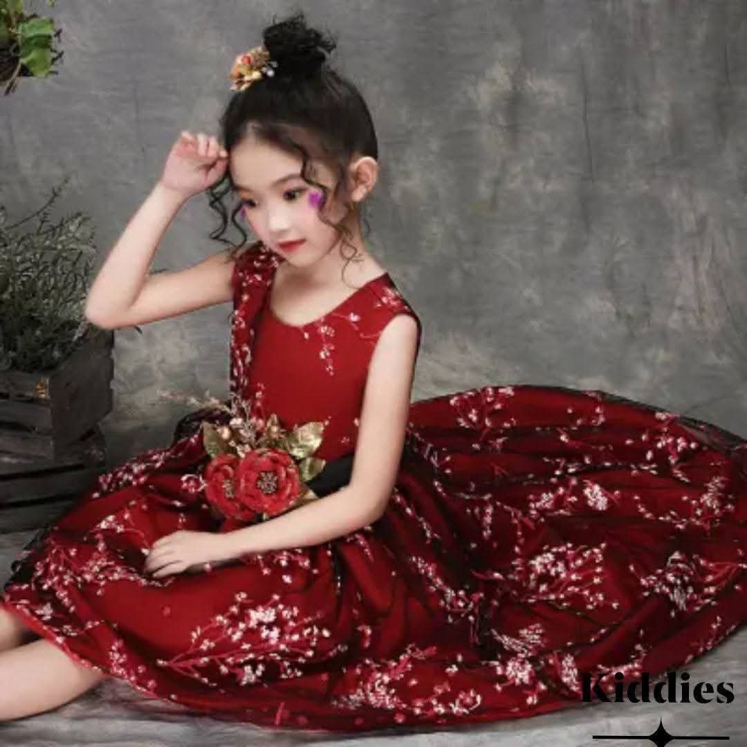 Red Cherry Long Tail Frock Dress
