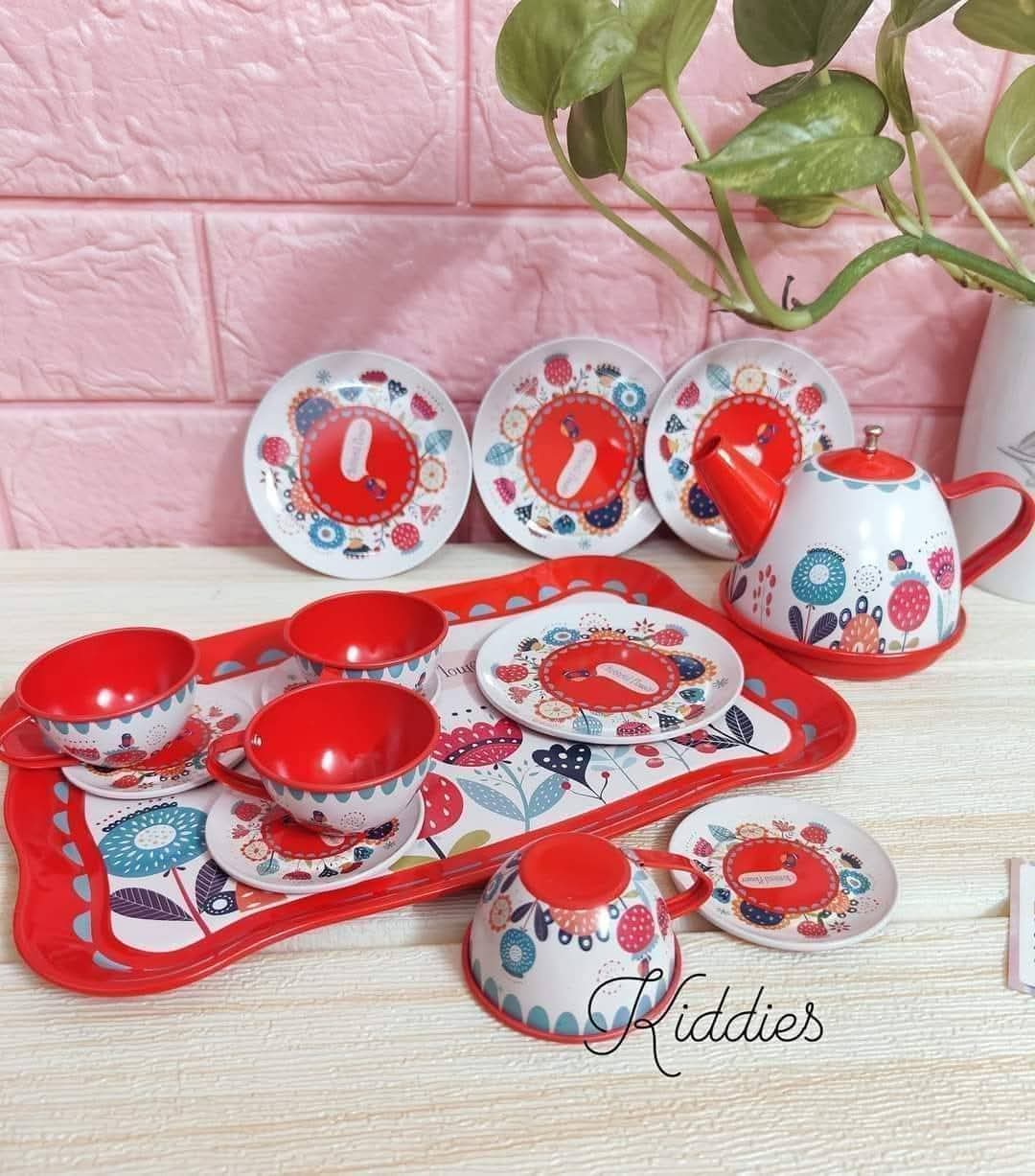 14 pcs Floral Metal tea set