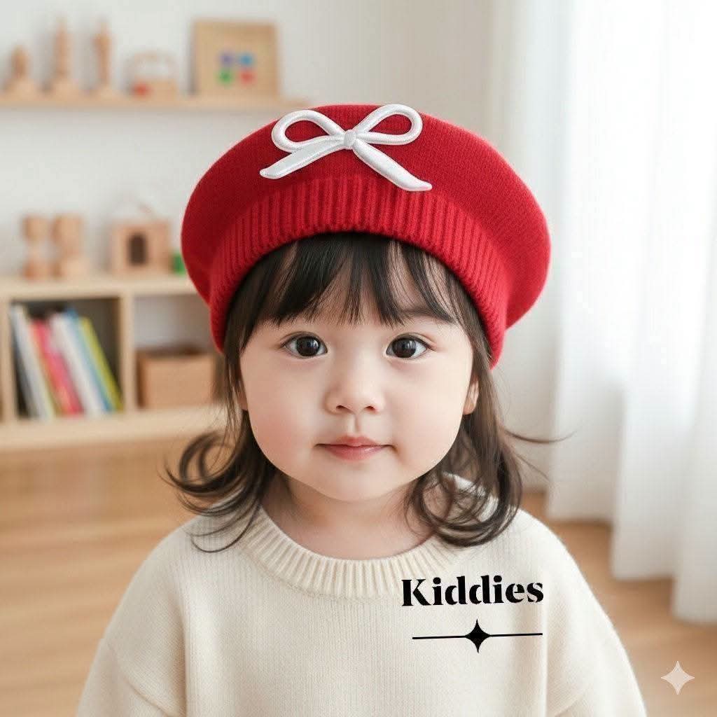Embroidery bow beret cap