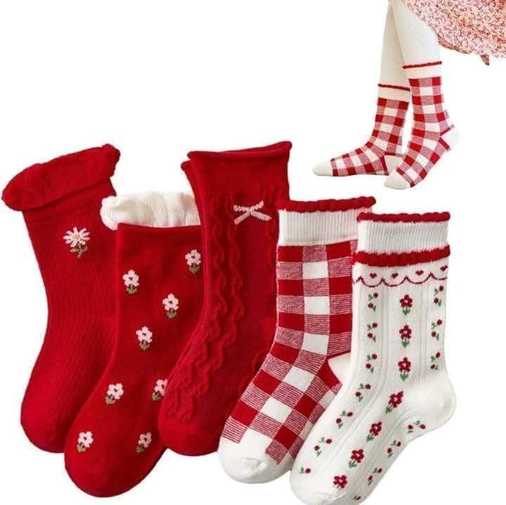 Red cherry 5 pair Socks set